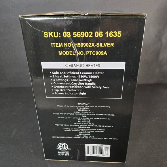 Portable 1500W SILVER Ceramic Space Heater Thermostat Control Model PTC909A - Picture 2 of 5